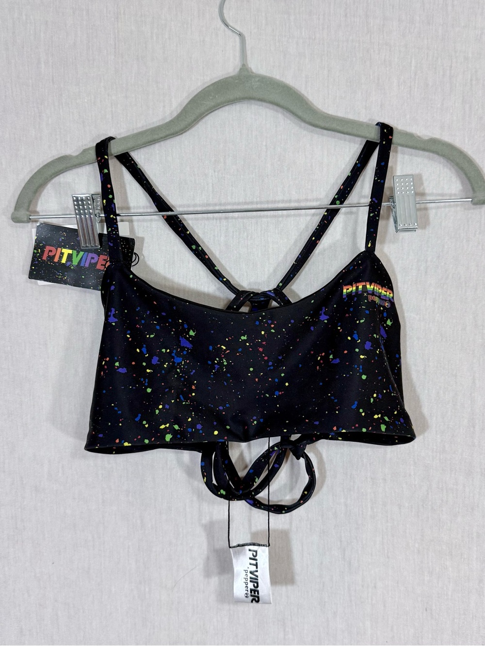 Pit Viper x Pepper size M Black rainbow Splatter Tie-Back Sports Bralette